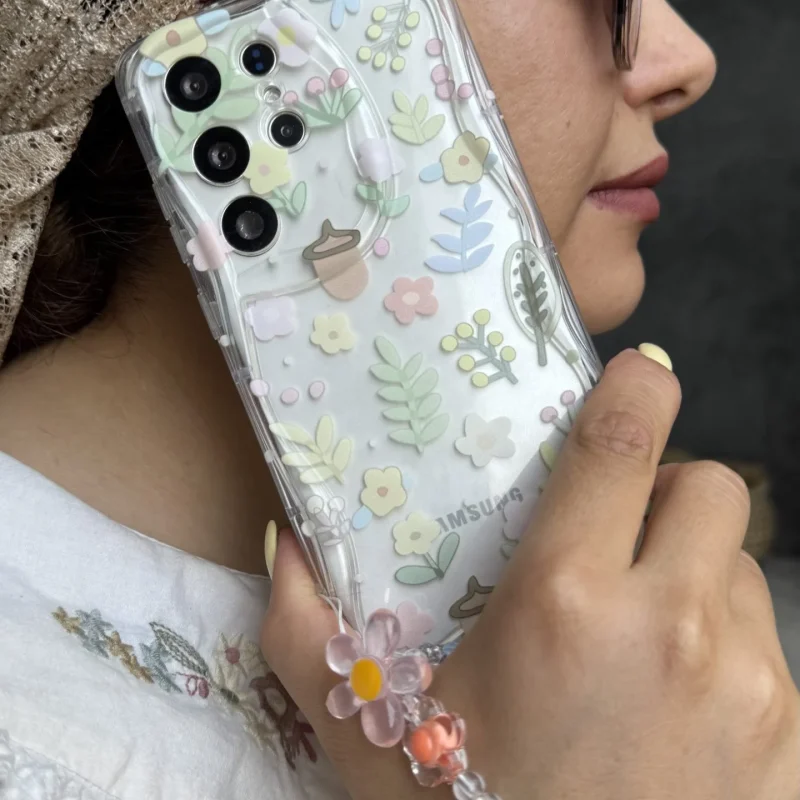 قاب شفاف طرح گل سرخس بلوط با آویز مناسب گوشی آیفون سامسونگ - Image 2