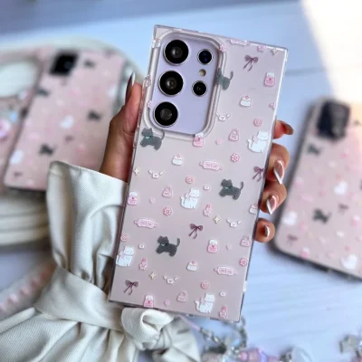 قاب گربه طرح Cat & Candy با آویز مناسب گوشی سامسونگ