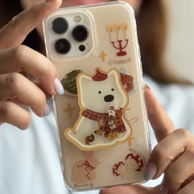 قاب پاپ سوکت متحرک سگ کریسمس طرح Candle Puppy مناسب گوشی آیفون